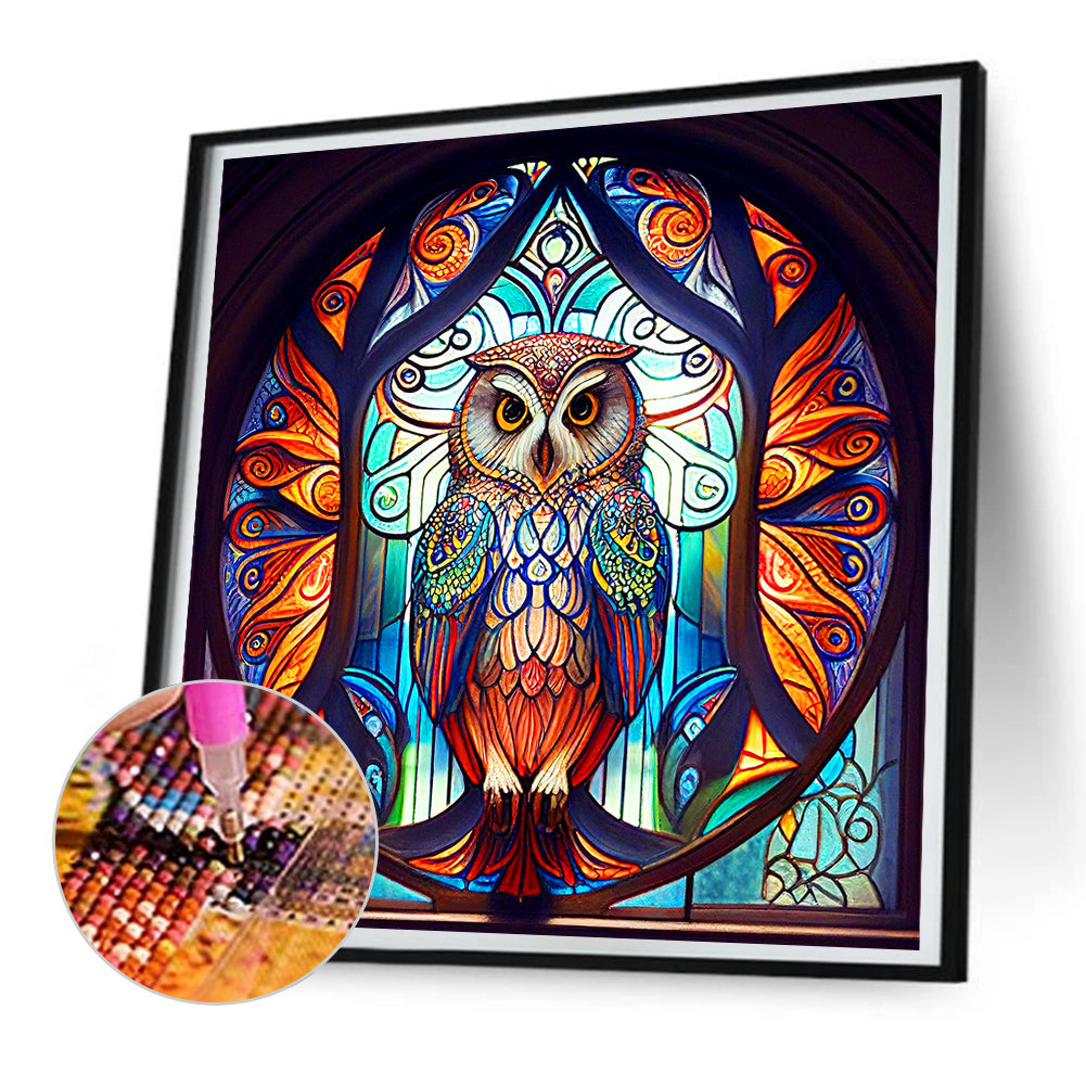 Colorful Feather Owl - Full Round Drill Diamond Painting 30*30CM