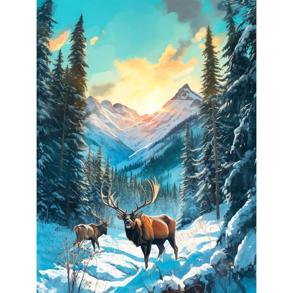 Deer In The Snow - Full Round Drill Diamond Painting 30*40CM