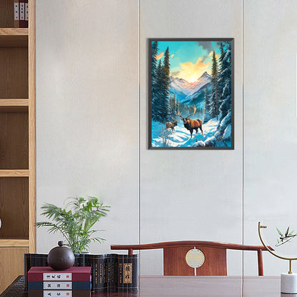 Deer In The Snow - Full Round Drill Diamond Painting 30*40CM