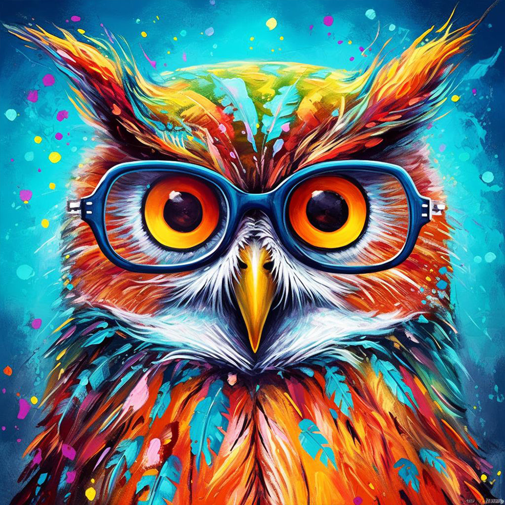 Owl With Glasses - Full Round Drill Diamond Painting 30*30CM