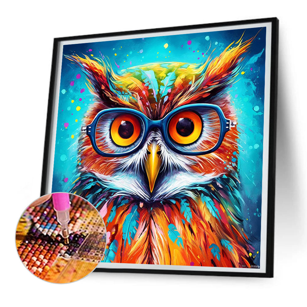 Owl With Glasses - Full Round Drill Diamond Painting 30*30CM