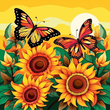 Butterfly And SuNFLower - Full Round Drill Diamond Painting 30*30CM