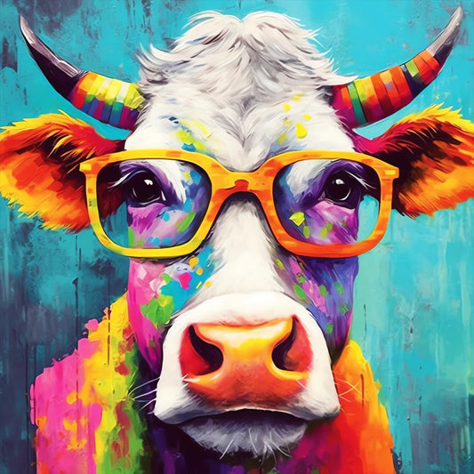 Cow With Glasses - Full Round Drill Diamond Painting 30*30CM