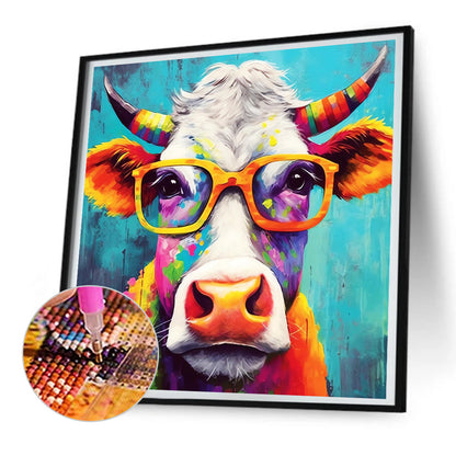 Cow With Glasses - Full Round Drill Diamond Painting 30*30CM