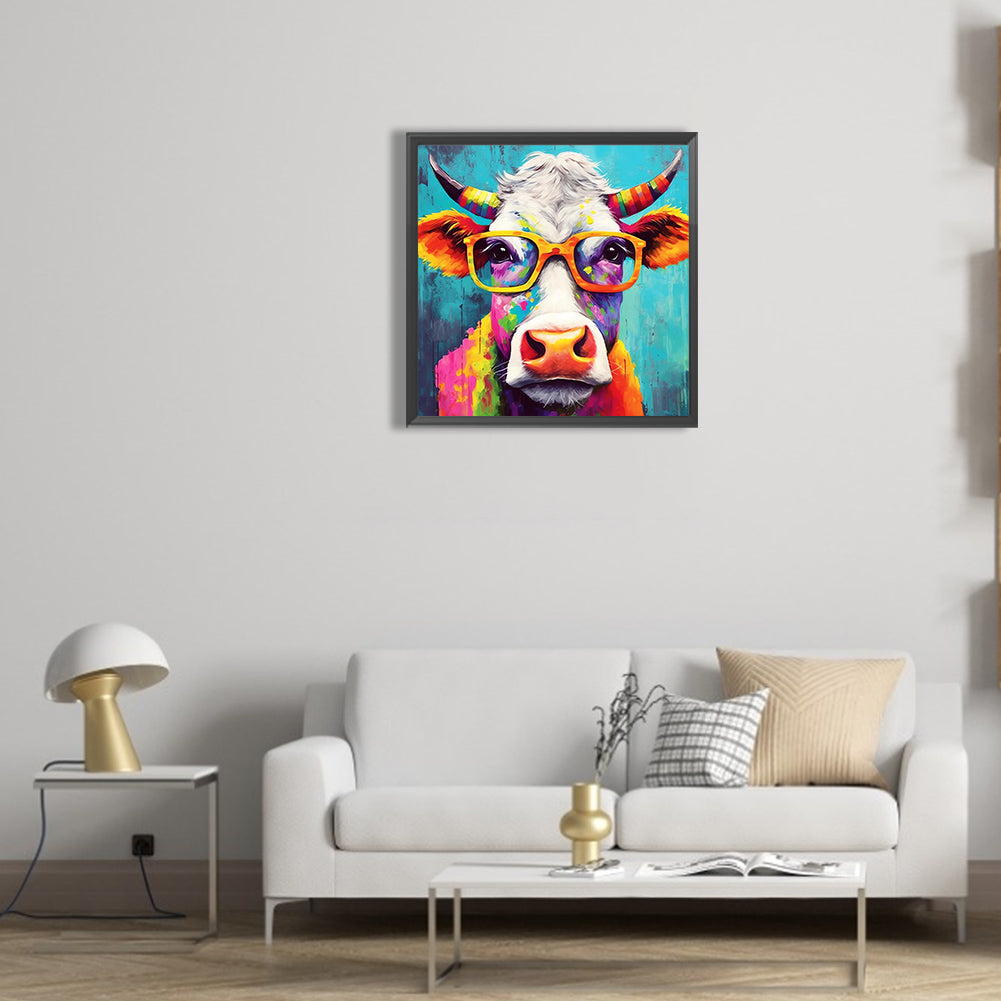 Cow With Glasses - Full Round Drill Diamond Painting 30*30CM