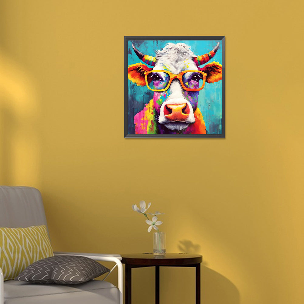 Cow With Glasses - Full Round Drill Diamond Painting 30*30CM