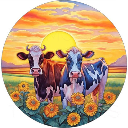 Sunflowers And Cows - Full Round Drill Diamond Painting 30*30CM