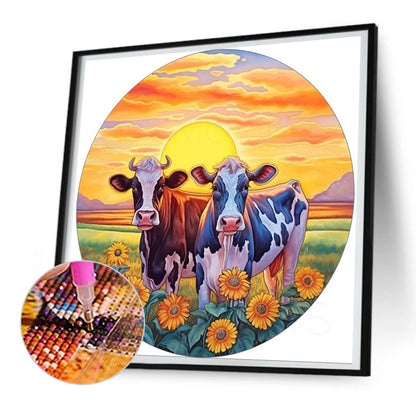 Sunflowers And Cows - Full Round Drill Diamond Painting 30*30CM