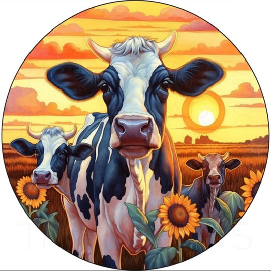 Sunflowers And Cows - Full Round Drill Diamond Painting 30*30CM