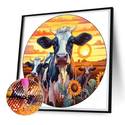 Sunflowers And Cows - Full Round Drill Diamond Painting 30*30CM