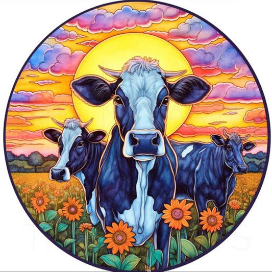 Sunflowers And Cows - Full Round Drill Diamond Painting 30*30CM