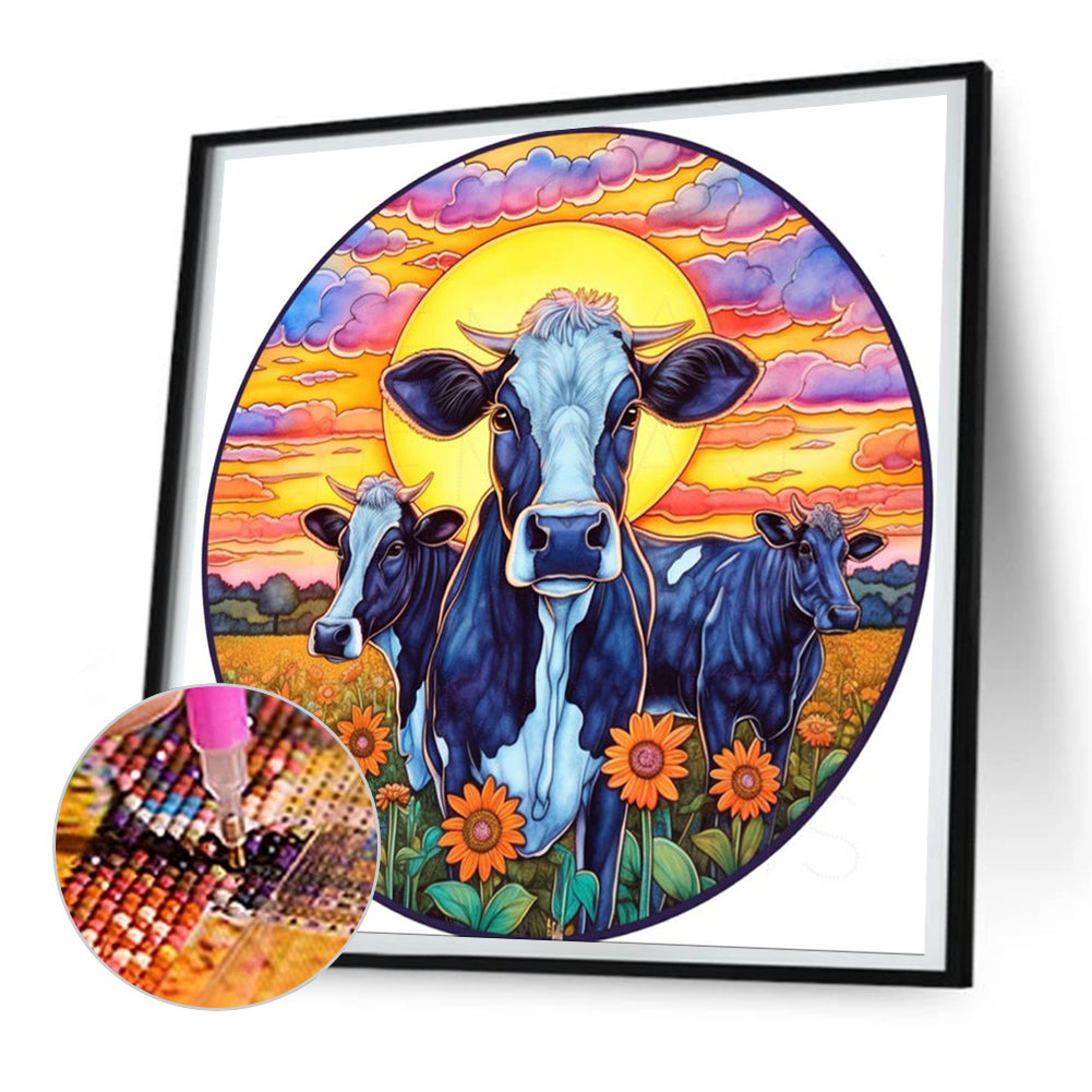 Sunflowers And Cows - Full Round Drill Diamond Painting 30*30CM