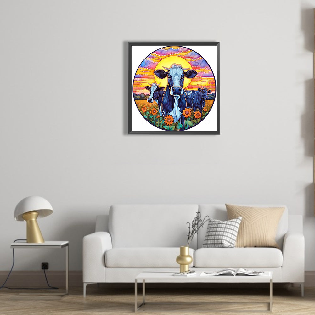 Sunflowers And Cows - Full Round Drill Diamond Painting 30*30CM