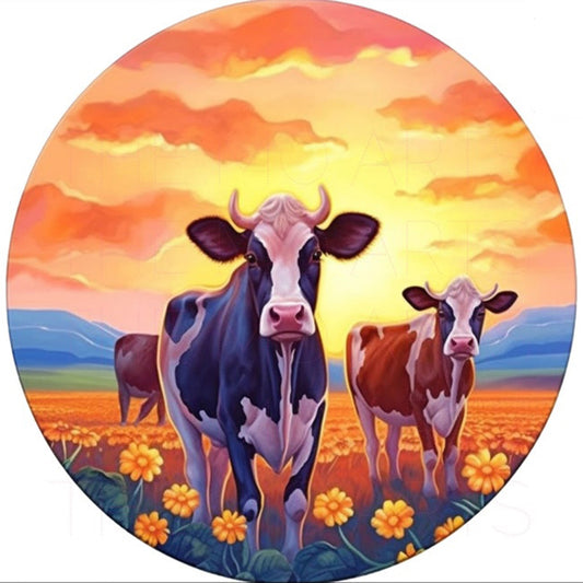 Sunflowers And Cows - Full Round Drill Diamond Painting 30*30CM