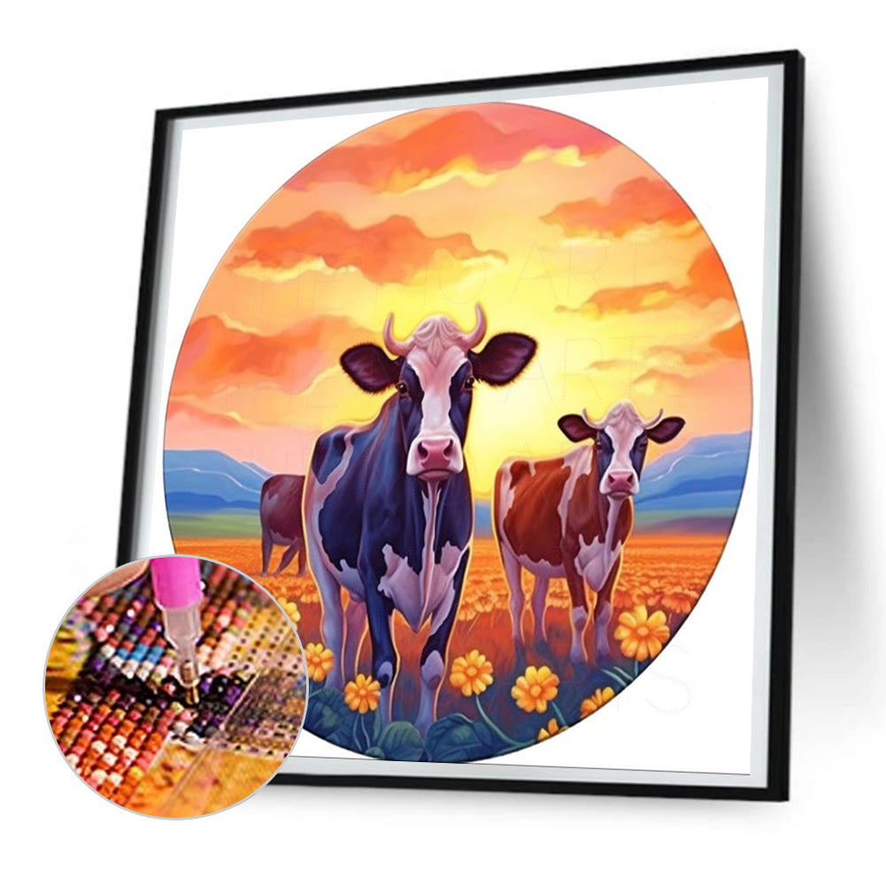 Sunflowers And Cows - Full Round Drill Diamond Painting 30*30CM