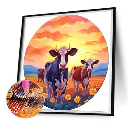 Sunflowers And Cows - Full Round Drill Diamond Painting 30*30CM