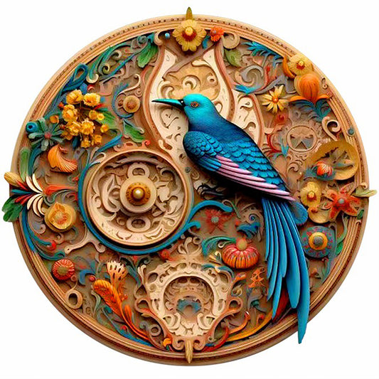 Blue Bird Round Card Flowers And Birds - Full Round Drill Diamond Painting 35*35CM