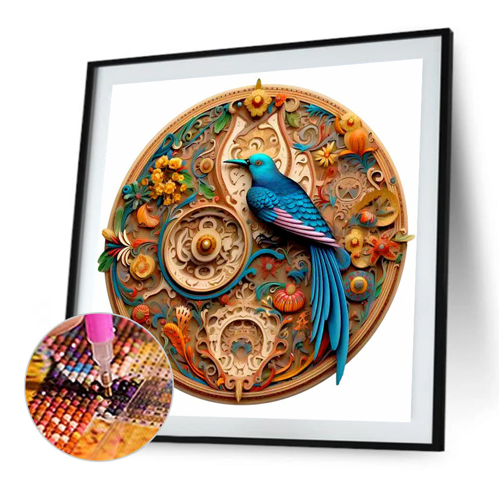 Blue Bird Round Card Flowers And Birds - Full Round Drill Diamond Painting 35*35CM