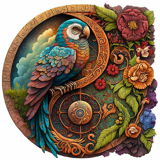 Parrot Round Card Flowers And Birds - Full Round Drill Diamond Painting 35*35CM