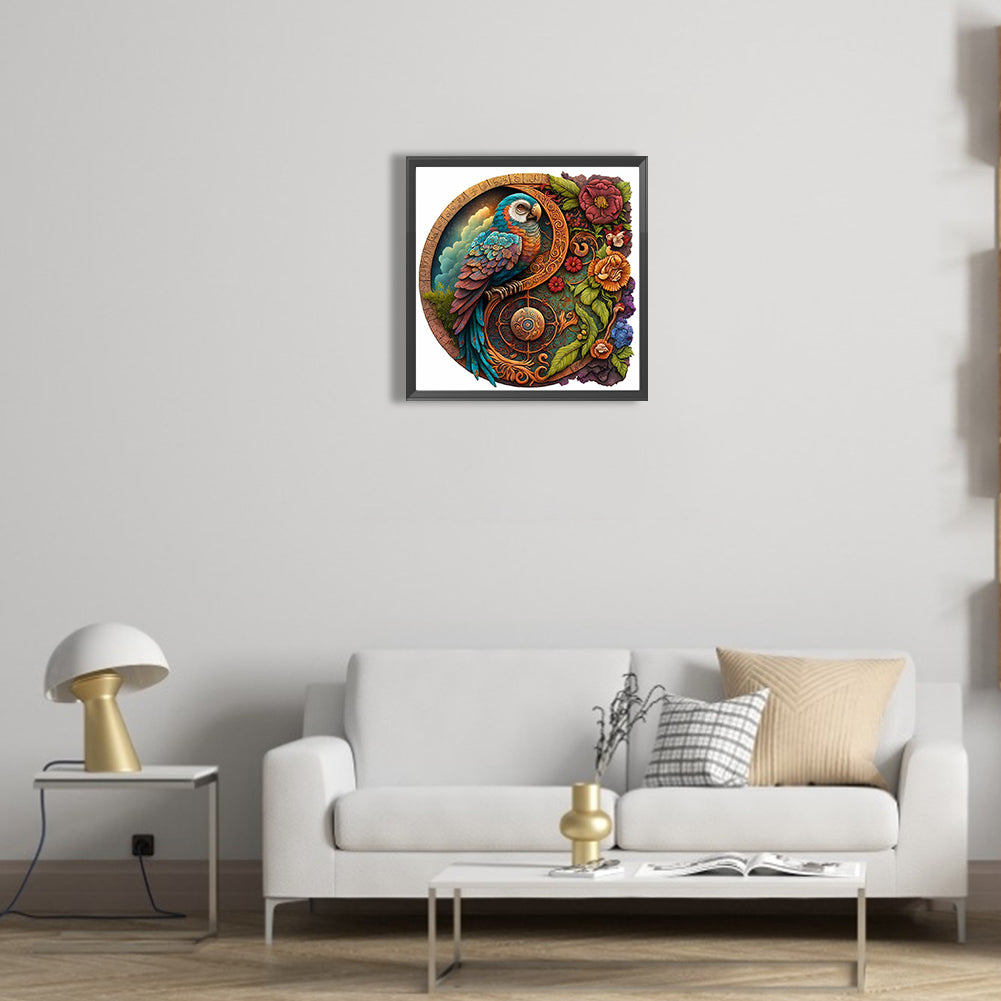 Parrot Round Card Flowers And Birds - Full Round Drill Diamond Painting 35*35CM