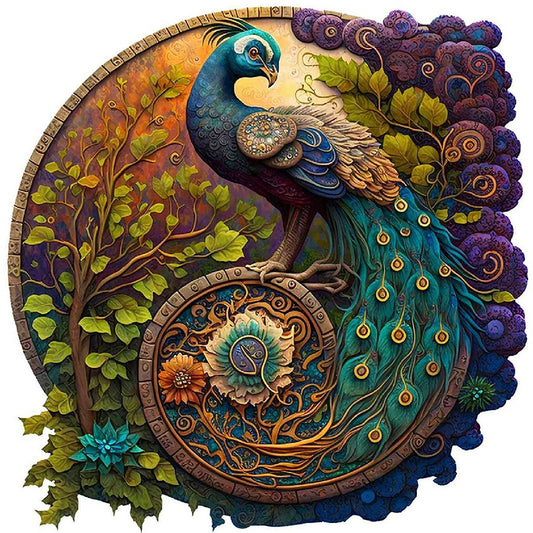 Round Card Peacock - Full Round Drill Diamond Painting 35*35CM