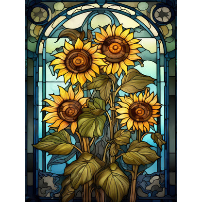 SuNFLower Glass Painting - Full Round Drill Diamond Painting 30*40CM