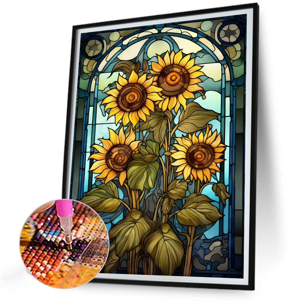 SuNFLower Glass Painting - Full Round Drill Diamond Painting 30*40CM