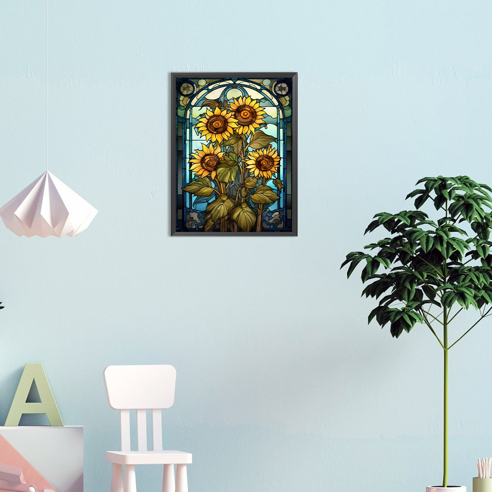 SuNFLower Glass Painting - Full Round Drill Diamond Painting 30*40CM