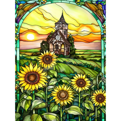 SuNFLower Glass Painting - Full Round Drill Diamond Painting 30*40CM