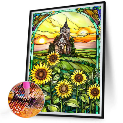 SuNFLower Glass Painting - Full Round Drill Diamond Painting 30*40CM