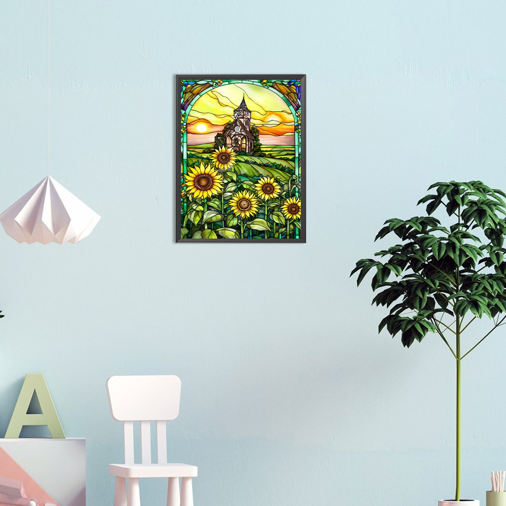 SuNFLower Glass Painting - Full Round Drill Diamond Painting 30*40CM