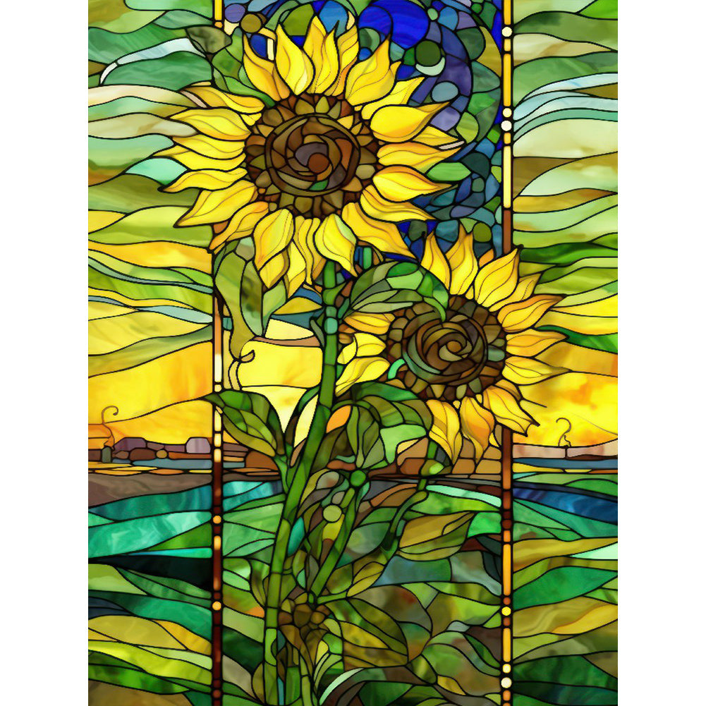 SuNFLower Glass Painting - Full Round Drill Diamond Painting 30*40CM