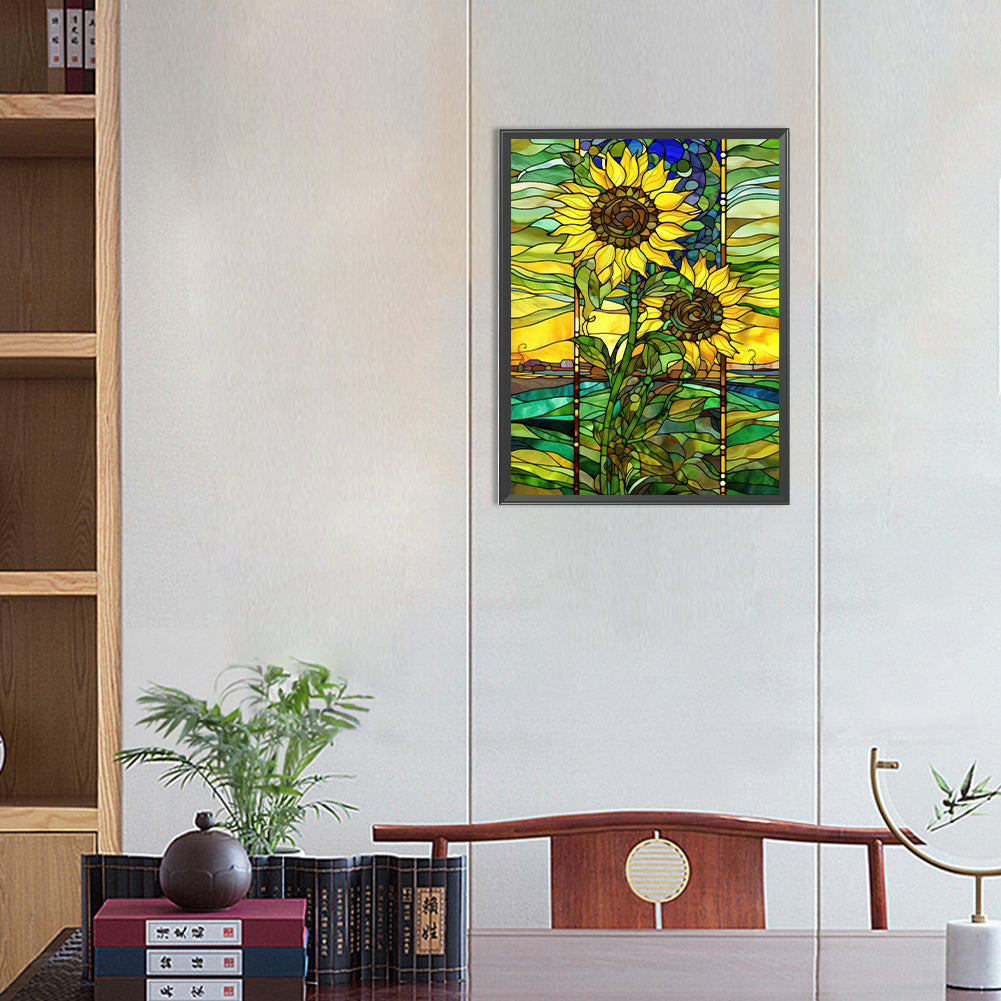 SuNFLower Glass Painting - Full Round Drill Diamond Painting 30*40CM