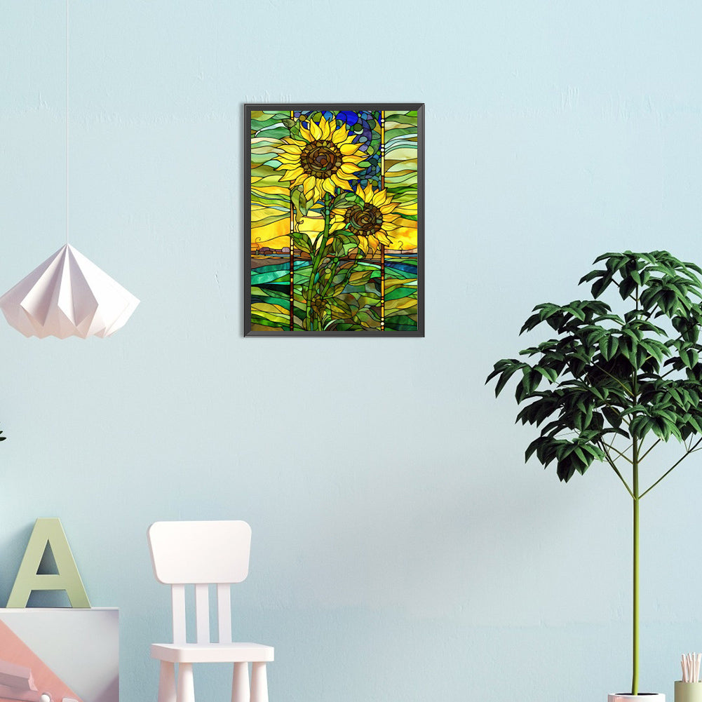 SuNFLower Glass Painting - Full Round Drill Diamond Painting 30*40CM