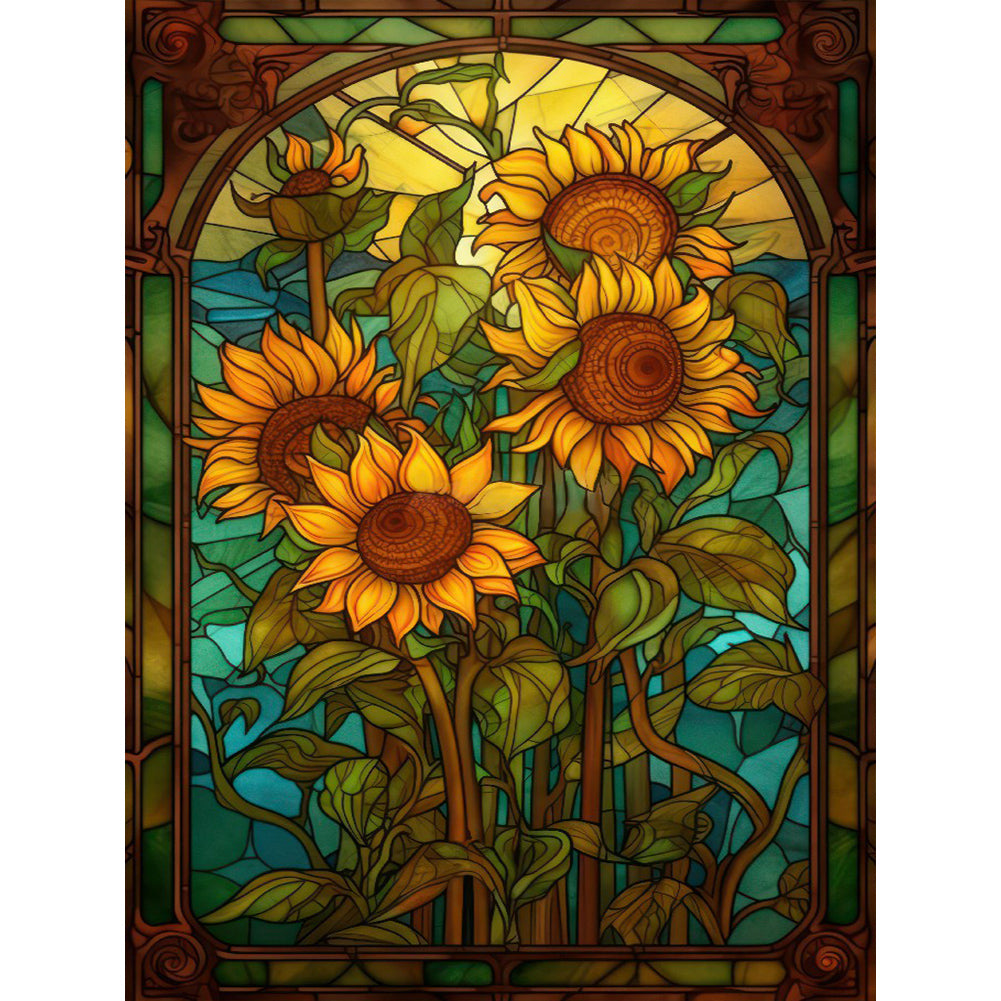 SuNFLower Glass Painting - Full Round Drill Diamond Painting 30*40CM