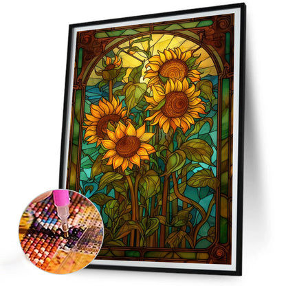 SuNFLower Glass Painting - Full Round Drill Diamond Painting 30*40CM