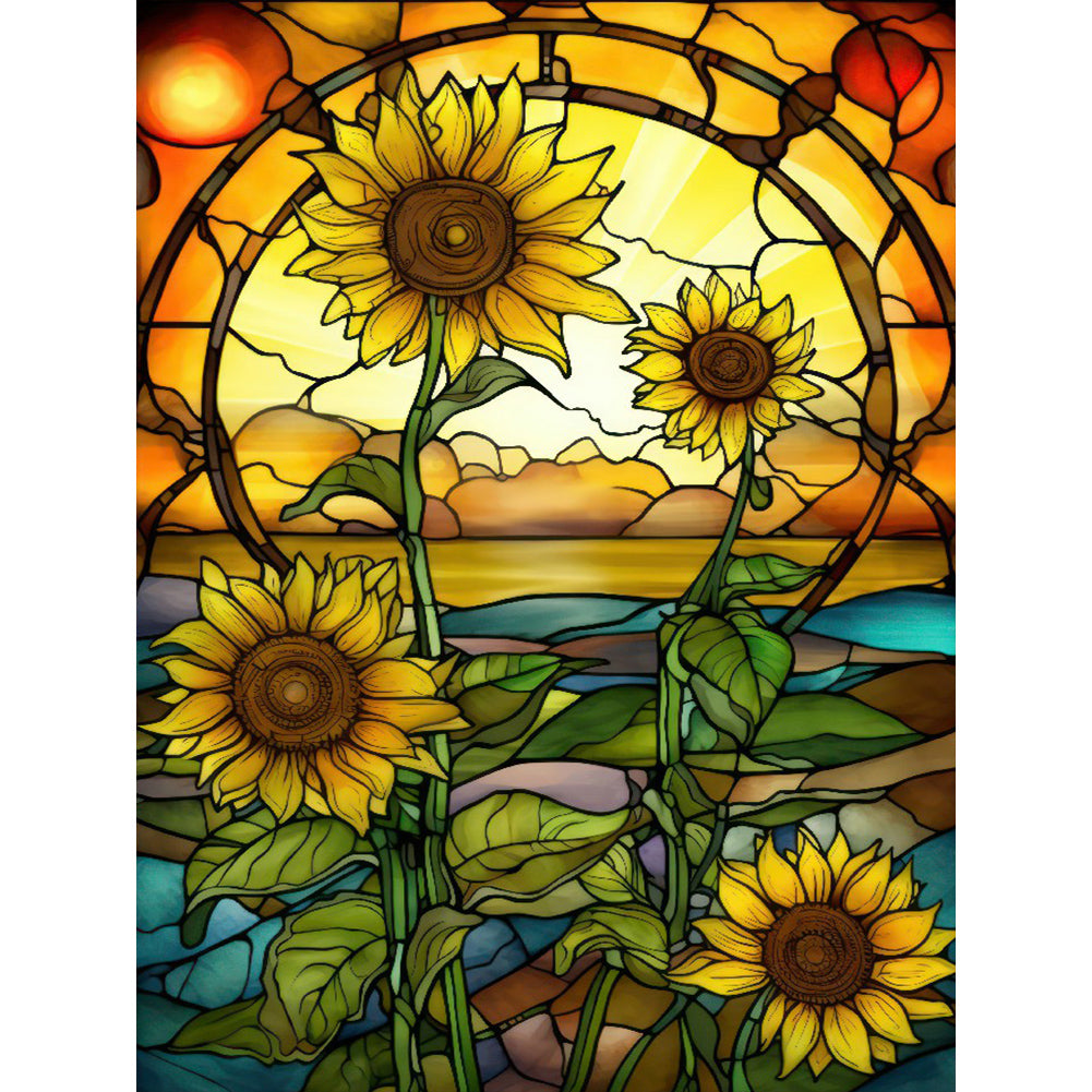 SuNFLower Glass Painting - Full Round Drill Diamond Painting 30*40CM