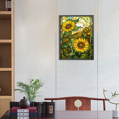 SuNFLower Glass Painting - Full Round Drill Diamond Painting 30*40CM