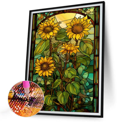 SuNFLower Glass Painting - Full Round Drill Diamond Painting 30*40CM