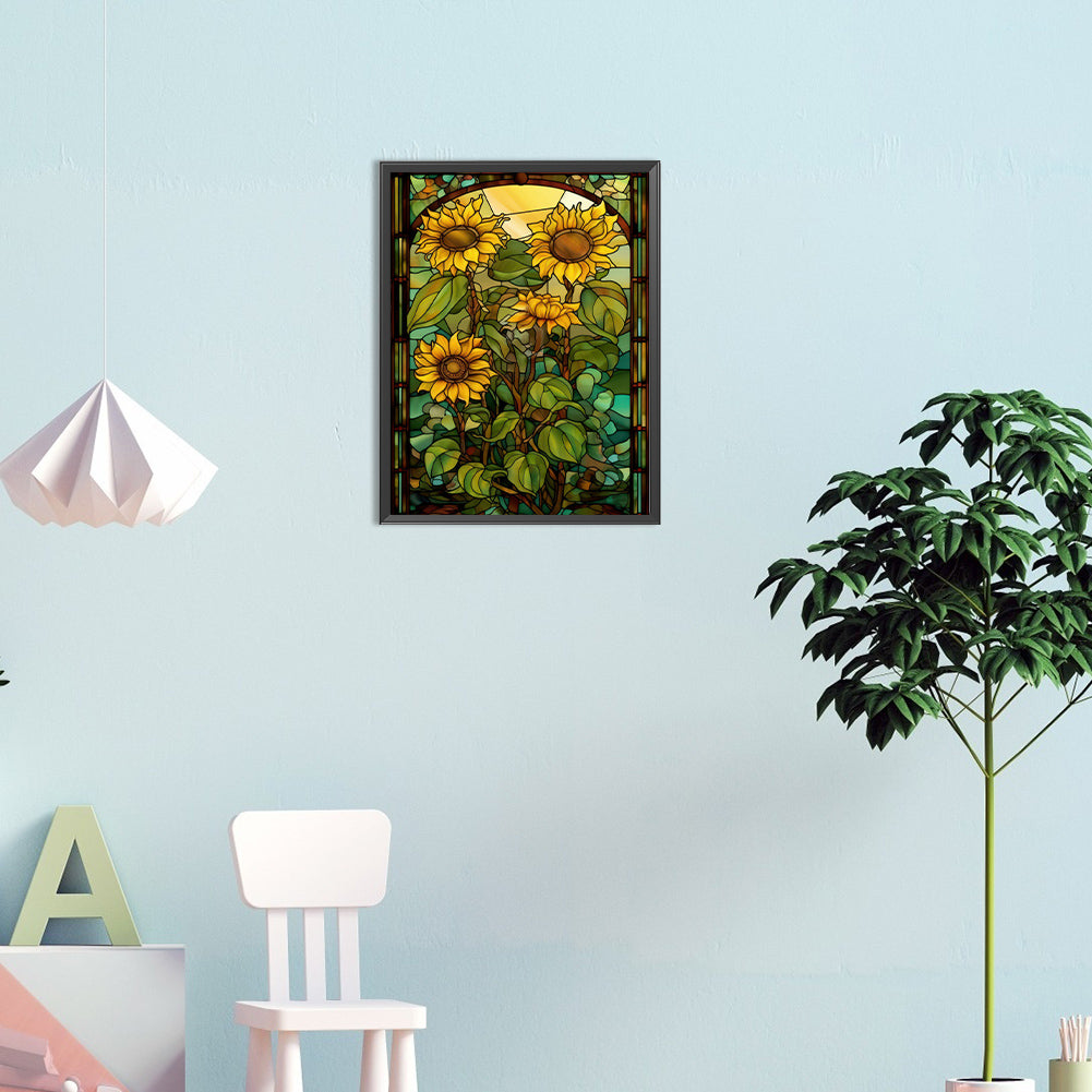 SuNFLower Glass Painting - Full Round Drill Diamond Painting 30*40CM