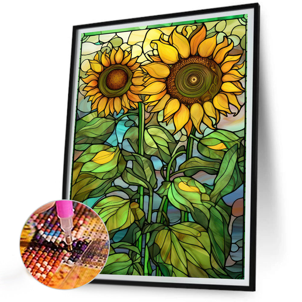 SuNFLower Glass Painting - Full Round Drill Diamond Painting 30*40CM