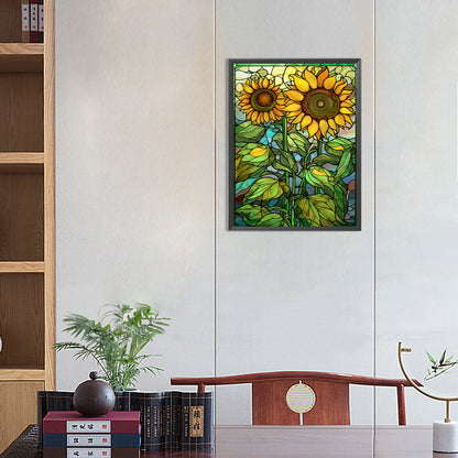 SuNFLower Glass Painting - Full Round Drill Diamond Painting 30*40CM