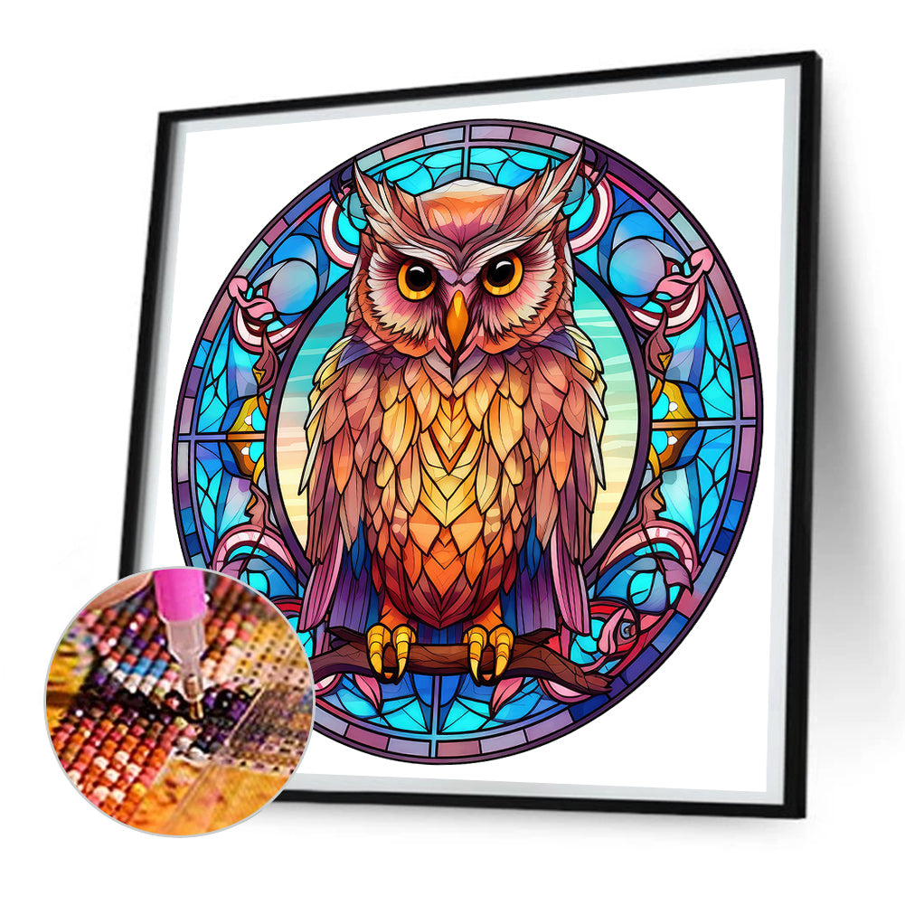 Owl Glass Painting - Full Round Drill Diamond Painting 30*30CM