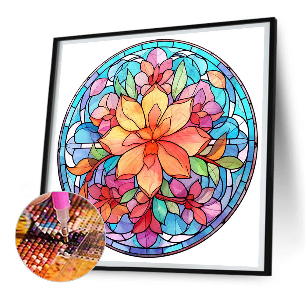 Flower Glass Painting - Full Round Drill Diamond Painting 30*30CM