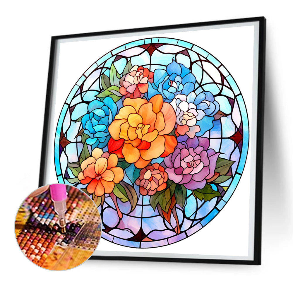 Flower Glass Painting - Full Round Drill Diamond Painting 30*30CM