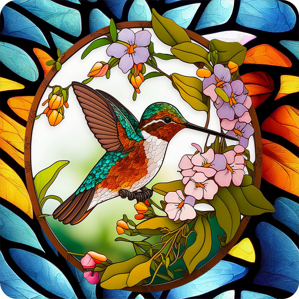 Bird Holding Flower Glass Painting - Full Round Drill Diamond Painting 30*30CM