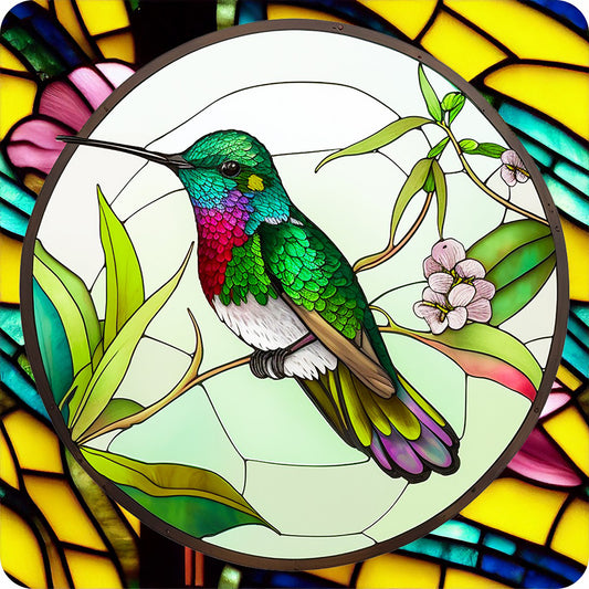 Bird Holding Flower Glass Painting - Full Round Drill Diamond Painting 30*30CM