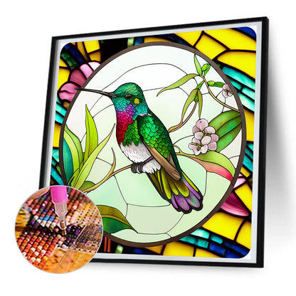 Bird Holding Flower Glass Painting - Full Round Drill Diamond Painting 30*30CM