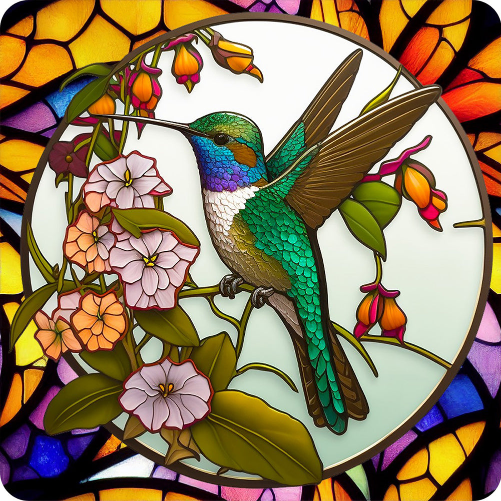 Bird Holding Flower Glass Painting - Full Round Drill Diamond Painting 30*30CM