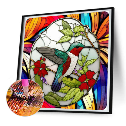 Bird Holding Flower Glass Painting - Full Round Drill Diamond Painting 30*30CM